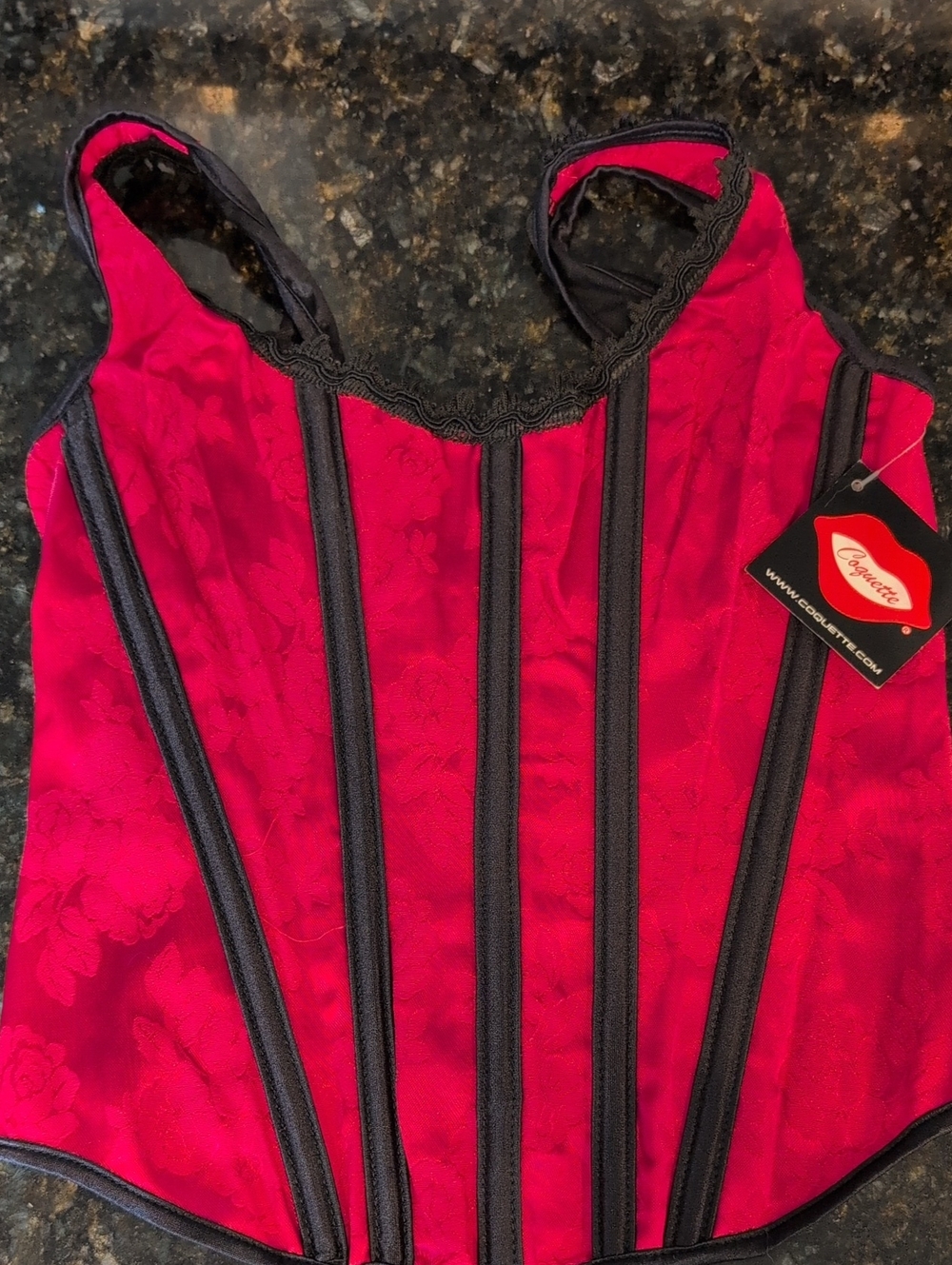 Red and Black Lace Boned Corset Top